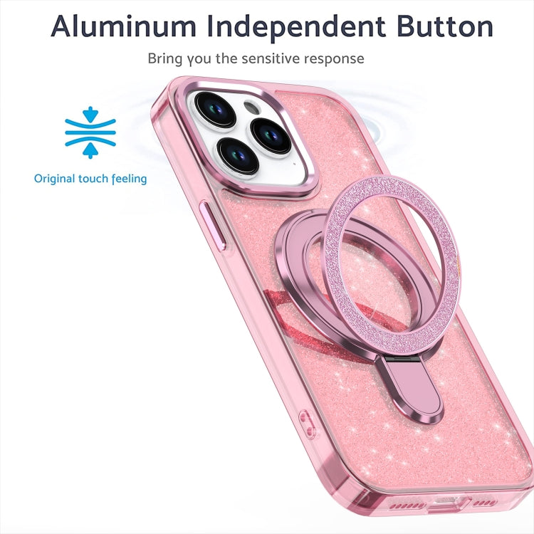 For iPhone 16 Pro Max Glitter Ring Holder MagSafe Phone Case(Pink) - iPhone 16 Pro Max Cases by buy2fix | Online Shopping UK | buy2fix