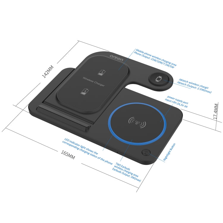 Onten CW11 3 in 1 Folding Wireless Charging(Black) - Wireless Charger by Onten | Online Shopping UK | buy2fix