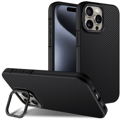 For iPhone 16 Pro Carbon Fiber Texture Lens Holder TPU Phone Case(Black) - iPhone 16 Pro Cases by buy2fix | Online Shopping UK | buy2fix