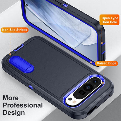 For Google Pixel 9 Rugged PC + Silicone Phone Case with Holder(Dark Blue+Royal Blue) - Google Cases by buy2fix | Online Shopping UK | buy2fix