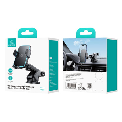 USAMS CD229 15W Accurate Aligment Wireless Charging Car Phone Holder with Suction Cup(Black) - Wireless Charger Holders by USAMS | Online Shopping UK | buy2fix