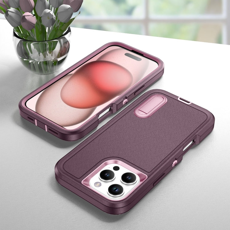 For iPhone 16 Pro Rugged PC + Silicone Phone Case with Holder(Purple+Pink) - iPhone 16 Pro Cases by buy2fix | Online Shopping UK | buy2fix