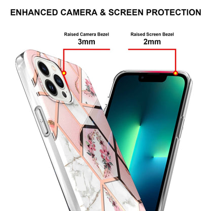 For iPhone 16 Pro Max Splicing Marble Flower IMD TPU Phone Case(Pink Flower) - iPhone 16 Pro Max Cases by buy2fix | Online Shopping UK | buy2fix