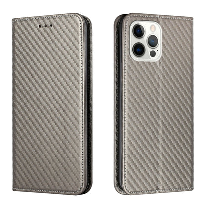 For iPhone 16 Pro Carbon Fiber Texture Magnetic Flip Leather Phone Case(Grey) - iPhone 16 Pro Cases by buy2fix | Online Shopping UK | buy2fix