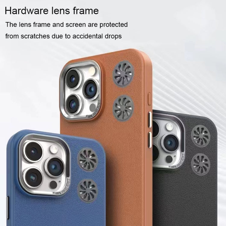 For iPhone 16 Pro Leather Textured Fan Hollow Cooling MagSafe Magnetic Phone Case(Brown) - iPhone 16 Pro Cases by buy2fix | Online Shopping UK | buy2fix