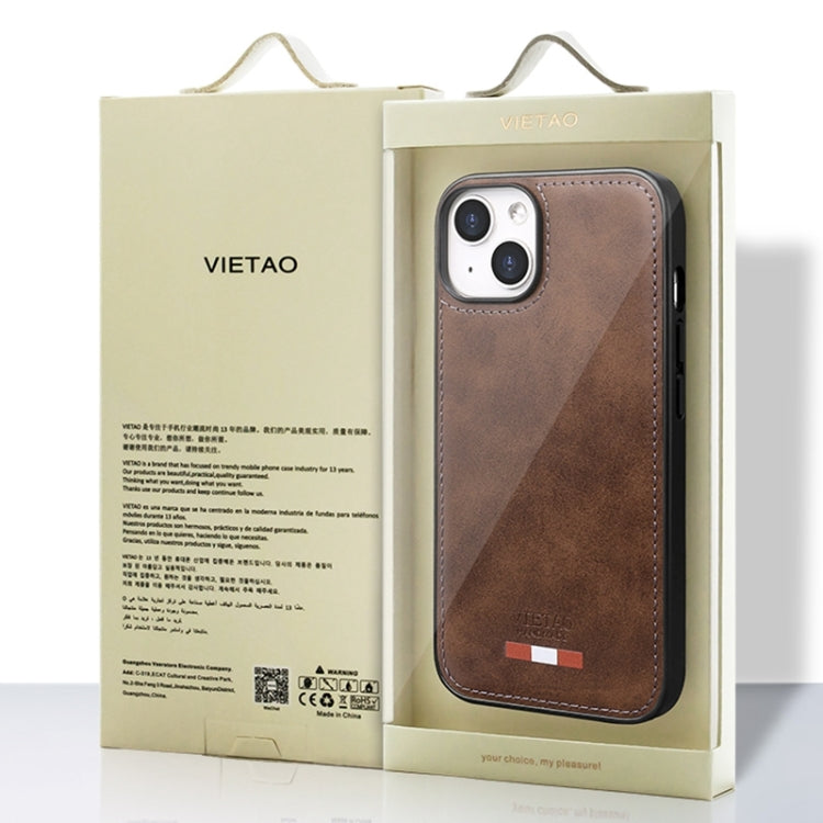 For iPhone 15 Pro Max VIETAO Plain Leather Stitching PU Phone Case(Brown) - iPhone 15 Pro Max Cases by VIETAO | Online Shopping UK | buy2fix