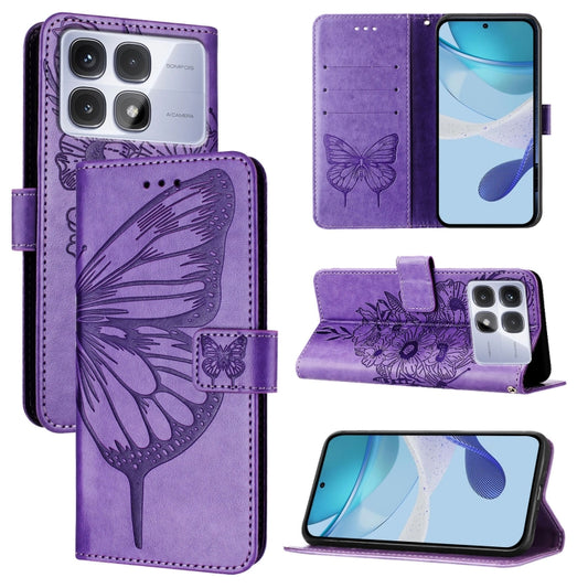 For Redmi K70 Ultra 5G Global Embossed Butterfly Leather Phone Case(Light Purple) - Xiaomi Cases by buy2fix | Online Shopping UK | buy2fix