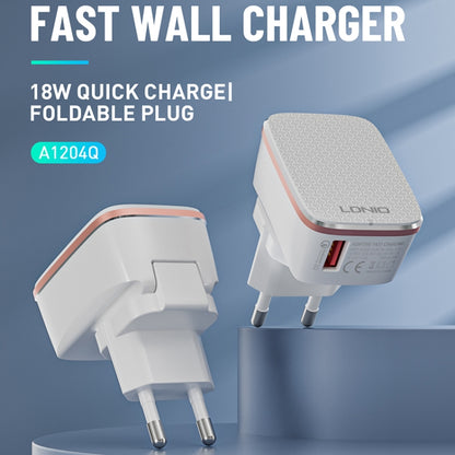 LDNIO A1204Q QC3.0 18W USB Fast Charger with 1m USB to 8 Pin Cable, Plug Type:US Plug(White Gold) - USB Charger by LDNIO | Online Shopping UK | buy2fix