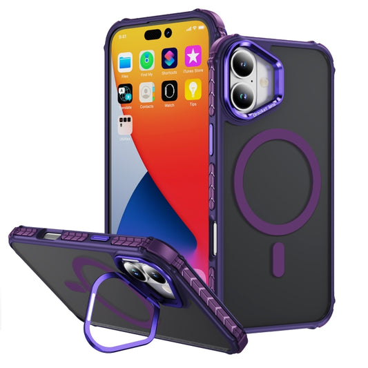 For iPhone 16 Rainbow Series Skin Feel MagSafe Lens Holder Phone Case(Dark Purple) - iPhone 16 Cases by buy2fix | Online Shopping UK | buy2fix