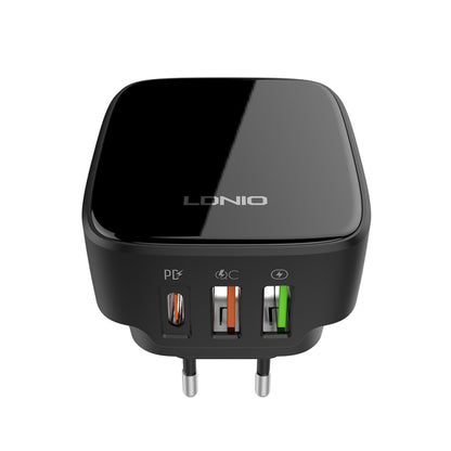 LDNIO Q334 32W Type-C + Dual USB Port Charger with 1m 8 Pin Data Cable, Plug Type:EU Plug(Black) - USB Charger by LDNIO | Online Shopping UK | buy2fix