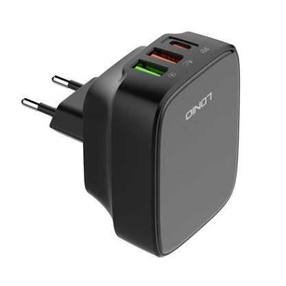 LDNIO Q334 32W Type-C + Dual USB Port Charger with 1m 8 Pin Data Cable, Plug Type:EU Plug(Black) - USB Charger by LDNIO | Online Shopping UK | buy2fix