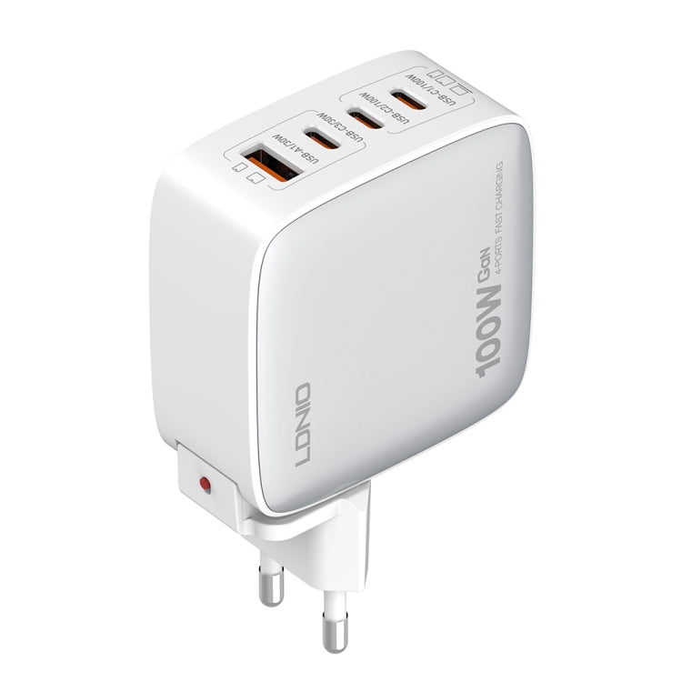 LDNIO Q408 100W GaN USB+3 USB-C / Type-C Interface Charger with 1m 100W USB-C / Type-C to USB-C / Type-C Data Cable, Plug Type:EU Plug(White) - USB Charger by LDNIO | Online Shopping UK | buy2fix