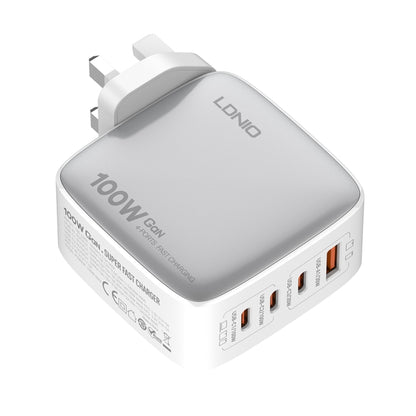 LDNIO Q408 100W GaN USB+3 USB-C / Type-C Interface Charger with 1m 100W USB-C / Type-C to USB-C / Type-C Data Cable, Plug Type:UK Plug(White) - USB Charger by LDNIO | Online Shopping UK | buy2fix