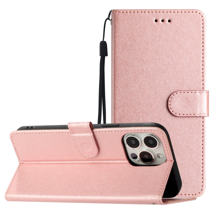 For iPhone 16 Pro Silk Texture Horizontal Flip Leather Phone Case(Rose Gold) - iPhone 16 Pro Cases by buy2fix | Online Shopping UK | buy2fix