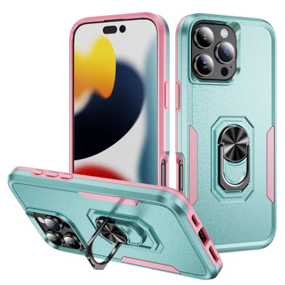 For iPhone 16 Pro Pioneer Armor Heavy Duty PC + TPU Phone Case with Holder(Green+Pink) - iPhone 16 Pro Cases by buy2fix | Online Shopping UK | buy2fix