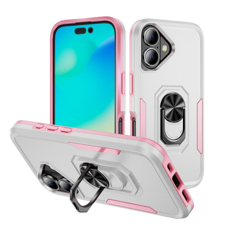 For iPhone 16 Plus Pioneer Armor Heavy Duty PC + TPU Phone Case with Holder(White+Pink) - iPhone 16 Plus Cases by buy2fix | Online Shopping UK | buy2fix