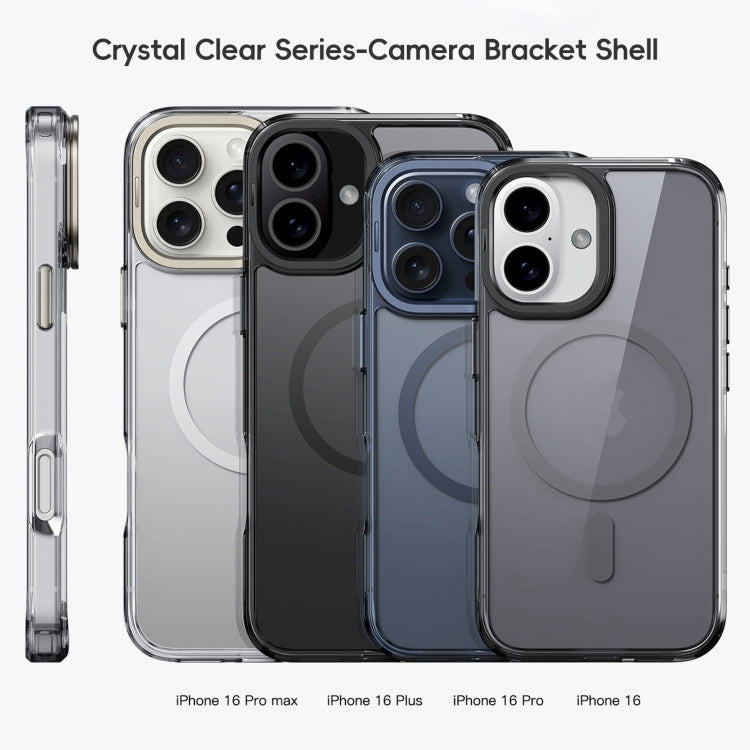 For iPhone 16 Frosted Crystal Clear Lens Holder MagSafe Magnetic Phone Case(Transparent Black) - iPhone 16 Cases by buy2fix | Online Shopping UK | buy2fix