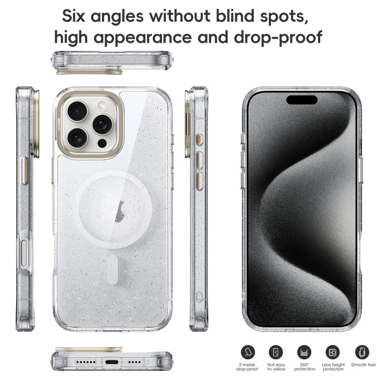 For iPhone 16 Pro Glitter Powder Lens Holder MagSafe Magnetic Phone Case(Transparent) - iPhone 16 Pro Cases by buy2fix | Online Shopping UK | buy2fix