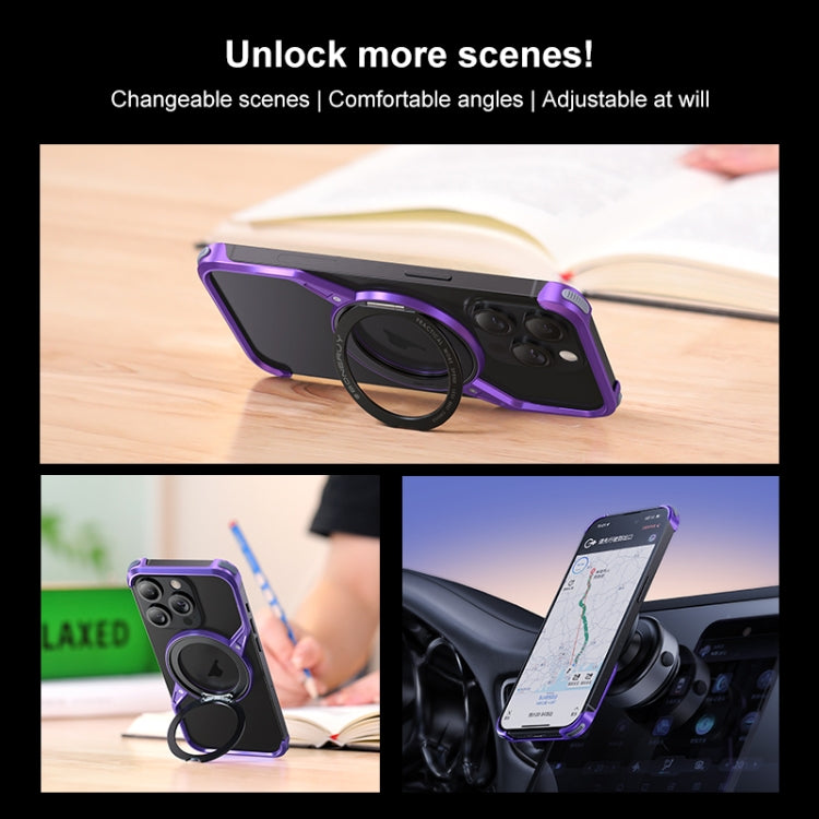 For iPhone 15 Pro Frameless Rotation Holder Magsafe Metal Phone Case(Dark Purple) - iPhone 15 Pro Cases by buy2fix | Online Shopping UK | buy2fix