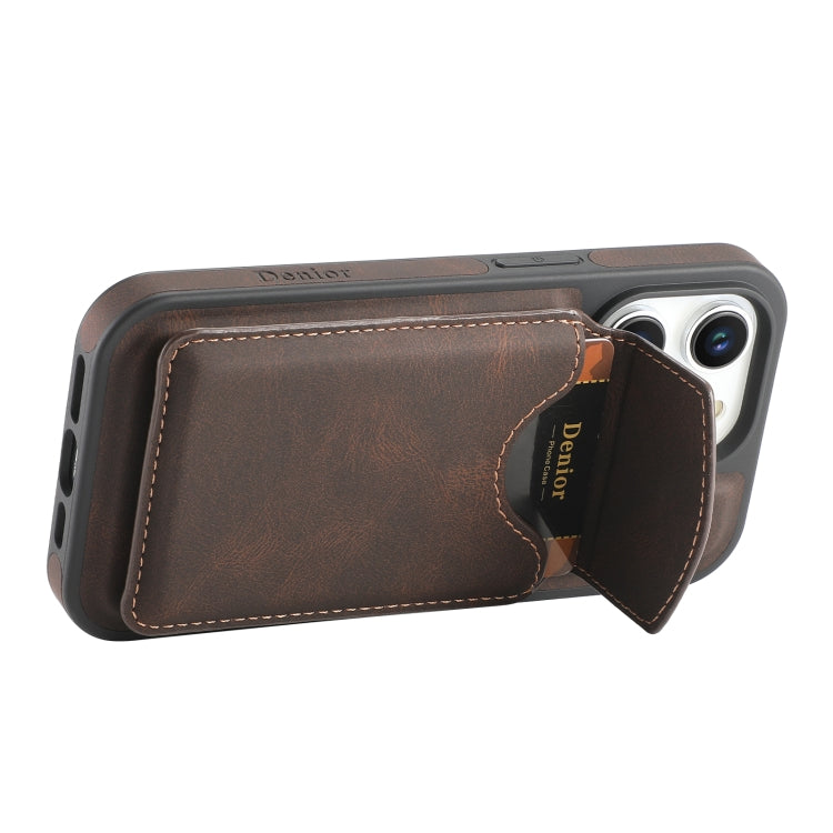 For iPhone 12 / 12 Pro Denior D19 Skin Feel MagSafe Detachable Card Slot Phone Case(Brown) - iPhone 12 / 12 Pro Cases by Denior | Online Shopping UK | buy2fix