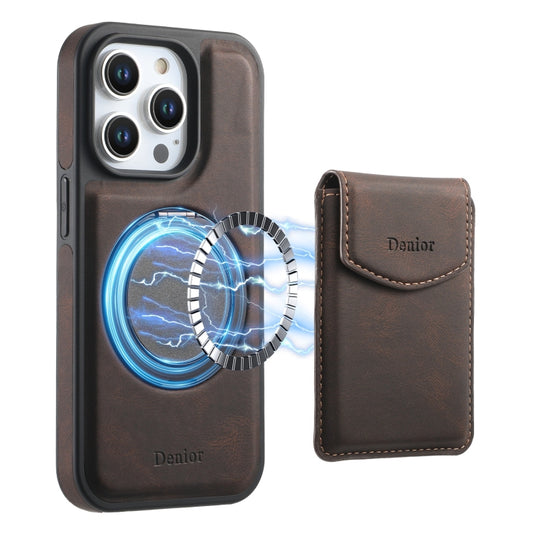 For iPhone 15 Pro Max Denior D20 Skin Feel MagSafe Holder Detachable Card Slot Phone Case(Brown) - iPhone 15 Pro Max Cases by Denior | Online Shopping UK | buy2fix