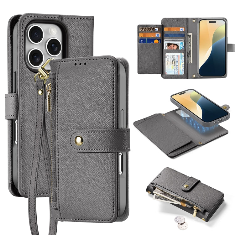 For iPhone 16 Pro Max DUX DUCIS Lawa Series 2 in 1 Wallet Zipper Detachable MagSafe Phone Case with Lanyard(Grey) - iPhone 16 Pro Max Cases by DUX DUCIS | Online Shopping UK | buy2fix