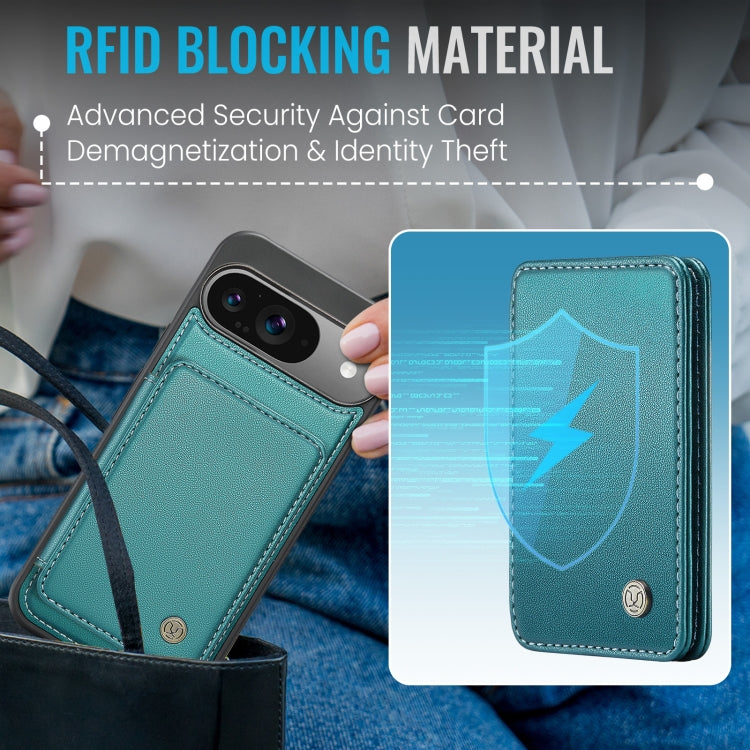 For Google Pixel 9 / 9 Pro JEEHOOD J05 Business Magnetic Style RFID Leather Phone Case(Blue Green) - Google Cases by JEEHOOD | Online Shopping UK | buy2fix