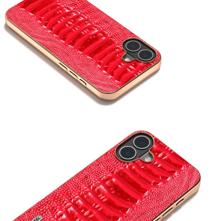 For iPhone 16 Plus ABEEL Electroplating Frame Genuine Leather Weilai Series Phone Case(Red) - iPhone 16 Plus Cases by buy2fix | Online Shopping UK | buy2fix