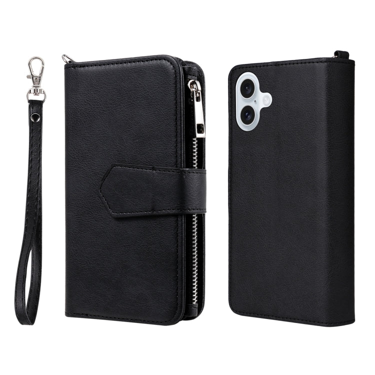 For iPhone 16 Plus Solid Color 2 in 1 Zipper Shockproof Phone Case(Black) - iPhone 16 Plus Cases by buy2fix | Online Shopping UK | buy2fix