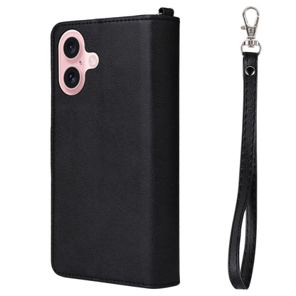 For iPhone 16 Solid Color 2 in 1 Zipper Shockproof Phone Case(Black) - iPhone 16 Cases by buy2fix | Online Shopping UK | buy2fix