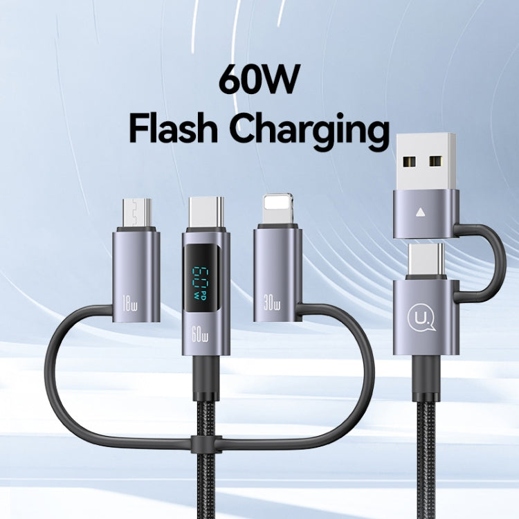 USAMS 60W 6 in 1 Digital Display Fast Charging Cable, Length:1.2m(Titanium Gray) - Multifunction Cable by USAMS | Online Shopping UK | buy2fix