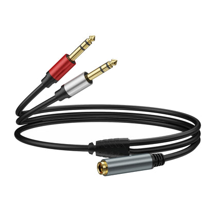 1m Gold Plated 6.35mm Female to 2 x 6.35mm Male Stereo Audio Adapter Y Splitter Cable(Black) - Video & Audio Cable by buy2fix | Online Shopping UK | buy2fix