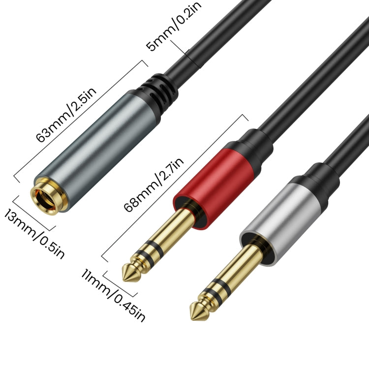 3m Gold Plated 6.35mm Female to 2 x 6.35mm Male Stereo Audio Adapter Y Splitter Cable(Black) - Video & Audio Cable by buy2fix | Online Shopping UK | buy2fix