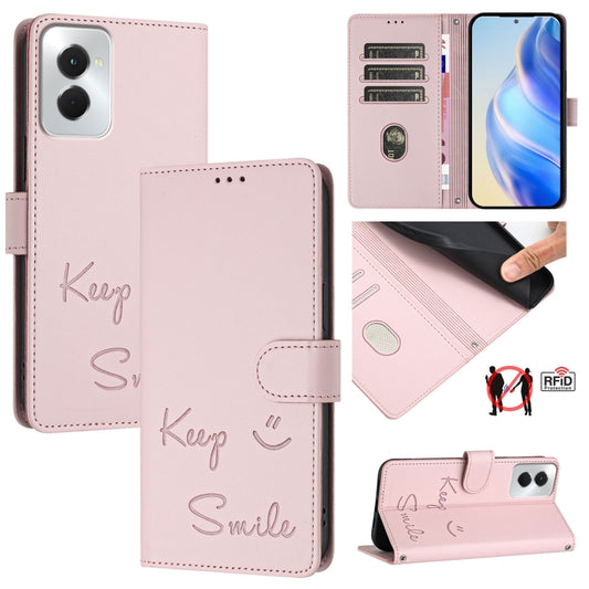 For Motorola Moto G Power 5G 2024 Smile Embossing RFID Leather Phone Case(Pink) - Motorola Cases by buy2fix | Online Shopping UK | buy2fix