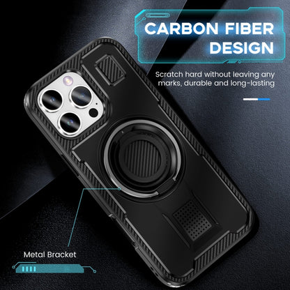 For iPhone 16 Pro Max Ring Holder Carbon Fiber PC Hybrid TPU Phone Case(Black) - iPhone 16 Pro Max Cases by buy2fix | Online Shopping UK | buy2fix