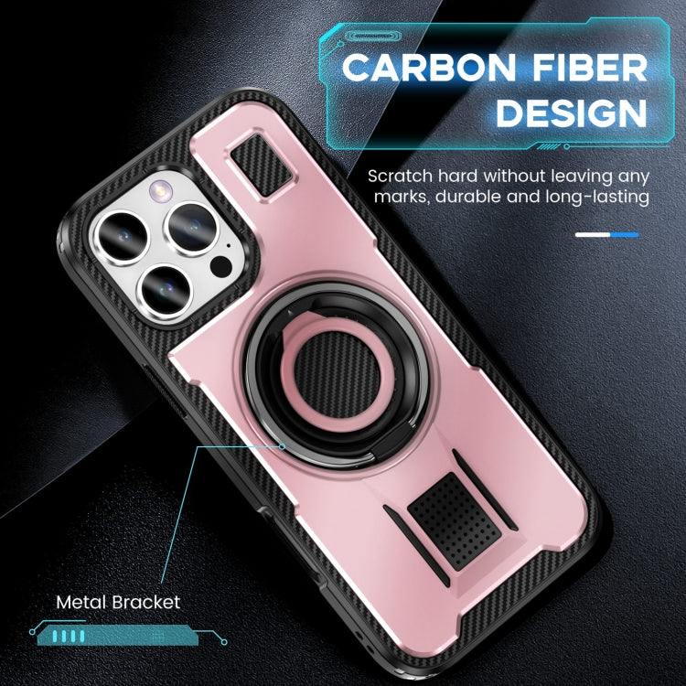 For iPhone 16 Pro Max Ring Holder Carbon Fiber PC Hybrid TPU Phone Case(Rose Gold) - iPhone 16 Pro Max Cases by buy2fix | Online Shopping UK | buy2fix