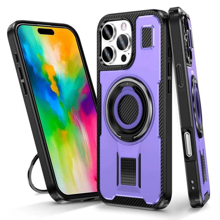 For iPhone 16 Pro Max Ring Holder Carbon Fiber PC Hybrid TPU Phone Case(Purple) - iPhone 16 Pro Max Cases by buy2fix | Online Shopping UK | buy2fix