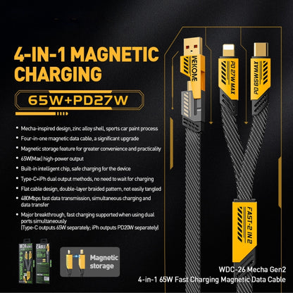 WK WDC-26 1.2m 65W USB / Type-C to Type-C / 8 Pin Magnetic Fast Charging Data Cable(Yellow) - Multifunction Cable by WK | Online Shopping UK | buy2fix