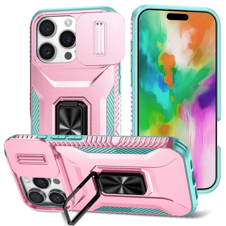 For iPhone 16 Pro Sliding Camshield Holder Phone Case(Pink + Grey Green) - iPhone 16 Pro Cases by buy2fix | Online Shopping UK | buy2fix