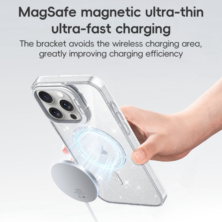 For iPhone 16 Shiny Shield MagSafe Lens Holder Phone Case(Silver) - iPhone 16 Cases by buy2fix | Online Shopping UK | buy2fix