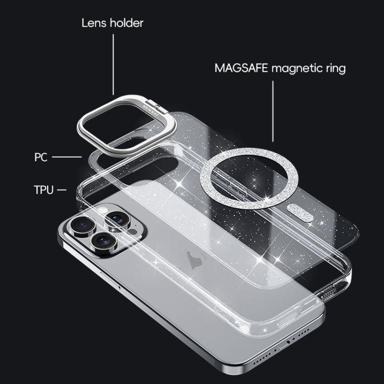 For iPhone 16 Shiny Shield MagSafe Lens Holder Phone Case(Silver) - iPhone 16 Cases by buy2fix | Online Shopping UK | buy2fix