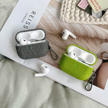 For AirPods Pro Fine Cloth Texture Earbuds Box PC Case with Hook(Green) - For AirPods Pro by buy2fix | Online Shopping UK | buy2fix