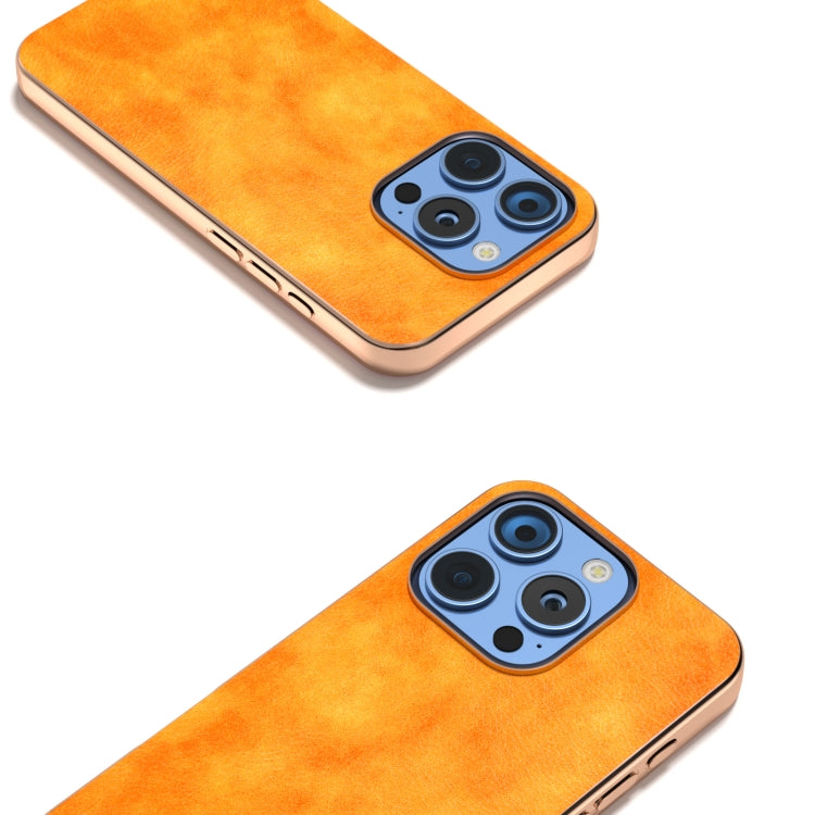 For iPhone 16 Pro Nano Electroplating Dual Color Lichi Texture PU Phone Case(Orange) - iPhone 16 Pro Cases by buy2fix | Online Shopping UK | buy2fix