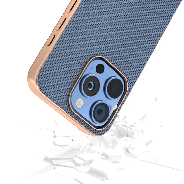 For iPhone 16 Pro Nano Electroplating Carbon Fiber Texture Phone Case(Sky Blue) - iPhone 16 Pro Cases by buy2fix | Online Shopping UK | buy2fix