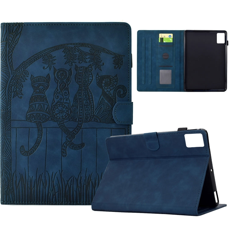 For Lenovo Tab M11 / Xiaoxin Pad 2024 Cats Embossed Leather Smart Tablet Case(Dark Blue) - Lenovo by buy2fix | Online Shopping UK | buy2fix