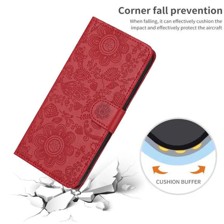 For iPhone 16 Pro Floral Embossed Pattern Leather Phone Case(Red) - iPhone 16 Pro Cases by buy2fix | Online Shopping UK | buy2fix