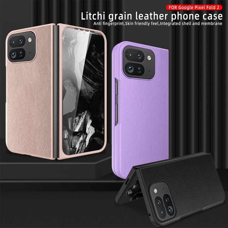 For Google Pixel 9 Pro Fold Litchi Texture Leather PC Shockproof Phone Case(Black) - Google Cases by buy2fix | Online Shopping UK | buy2fix