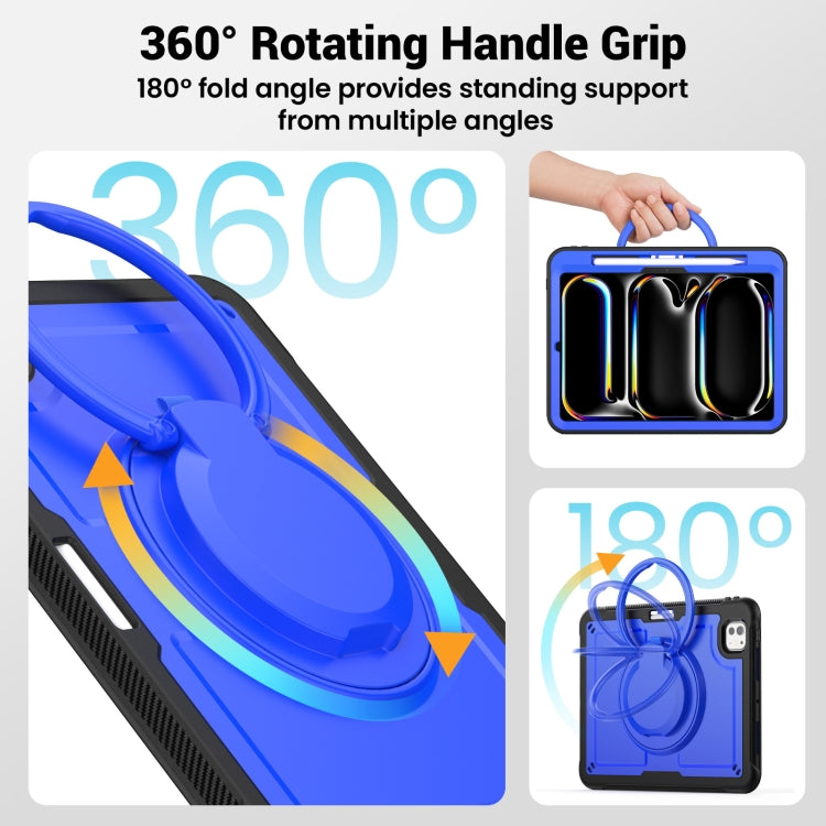 For iPad Pro 11 2024 Honeycomb Hybrid Tablet Case with Handle Holder & Strap(Dark Blue) - iPad Pro 11 2024 Cases by buy2fix | Online Shopping UK | buy2fix