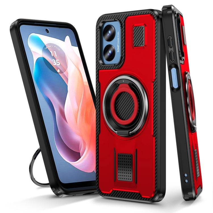 For Motorola Moto G Play 4G 2024 Ring Holder Carbon Fiber PC Hybrid TPU Phone Case(Red) - Motorola Cases by buy2fix | Online Shopping UK | buy2fix