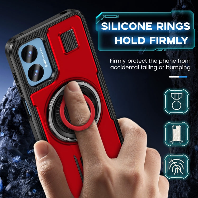 For Motorola Moto G Play 4G 2024 Ring Holder Carbon Fiber PC Hybrid TPU Phone Case(Red) - Motorola Cases by buy2fix | Online Shopping UK | buy2fix